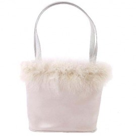 Evening Bag in Pale Silver Satin & Feather