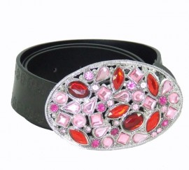 Black Belt with Pink Gem Encrusted Buckle