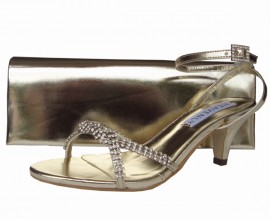 Theresa Low Heel Gold Evening Sandals