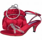 Theresa Red and Diamante Low Heel Sandals