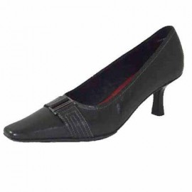 Louise Black Leather Heeled Ladies Shoes
