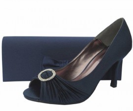 Lunar Navy Satin & Diamante Ladies Shoes