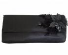 Menbur Black Satin Sequin & Feather Soft Clutch Bag