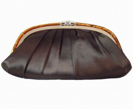 Menbur Brown Satin Soft Clutch with a Tortoise Frame