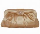 Menbur Champagne Satin & Diamante Soft Clutch Bag