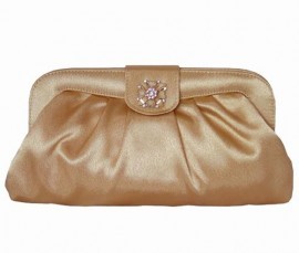 Menbur Champagne Satin & Diamante Soft Clutch Bag