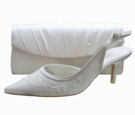 Menbur Ivory Satin Sequin Slingback Bridal Shoes