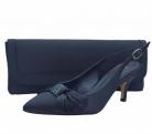 Menbur Navy Satin & Diamante Low Heel Ladies Shoes