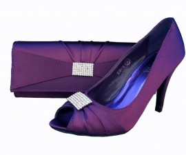 Purple Satin & Diamante Clutch Bag