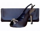 Paco Mena Navy Blue Satin Peep Toe Ladies Shoes