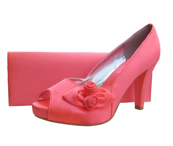 Ladies Coral Orange Satin Evening Shoes Sole Divas