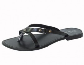 Violet Black Leather Toe Post Sandals