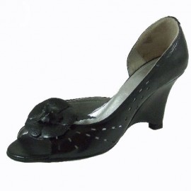 Zoe Peep Toe Black Leather Ladies Shoes