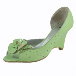 Zoe Peep Toe Wedge Shoe in Citrus Green Leather