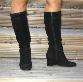 Chrissy Black Suede Wedge Heel Ladies Boots