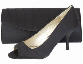 Petula Black Satin Peep Toe Ladies Shoes