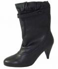 Ruffle Black Leather Ladies Boots