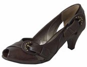 Selina Cafe Leather Heeled Ladies Shoes