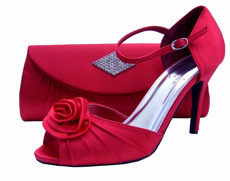 Red Satin Peep Toe Ladies Shoes | Sole 