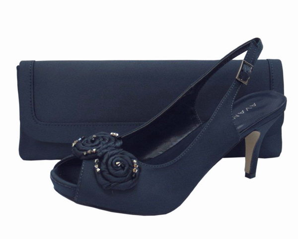 navy satin shoes with diamante