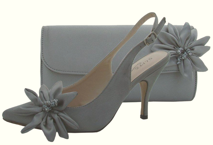 grey shoes and matching handbag