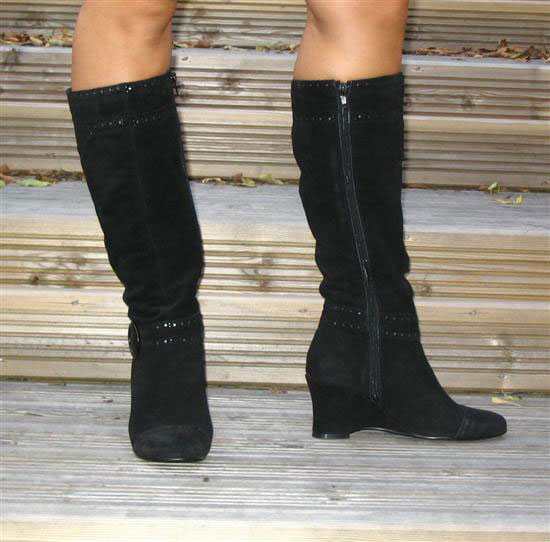 ladies long black suede boots