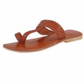 Ladies Tan Leather Flat Sandals | Toe Post sandals