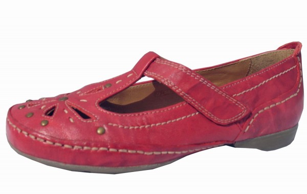 Ladies Red Leather T-Bar Soft Shoes | Ladies Shoes