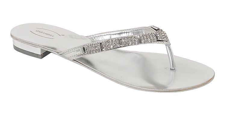 Silver Diamante Flat Toe Post Sandals