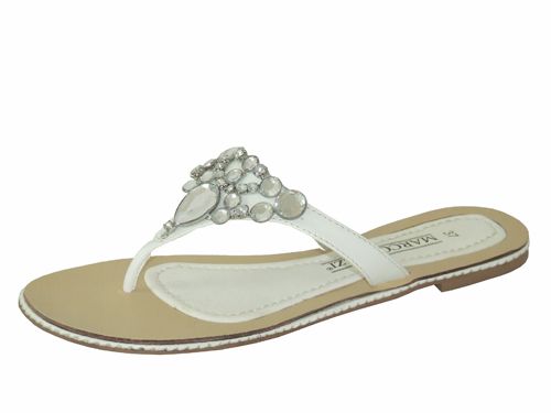 Ladies White Diamante Toe Post Sandals